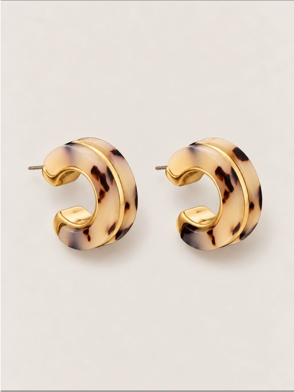 New! Tortoiseshell Gold Hoop Earrings 24k Gold Plated